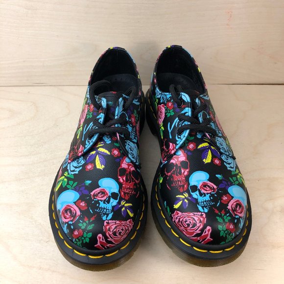 Dr. Doc Martens Airwair Rose Skull Mary Jane Shoes - Picture 2 of 6